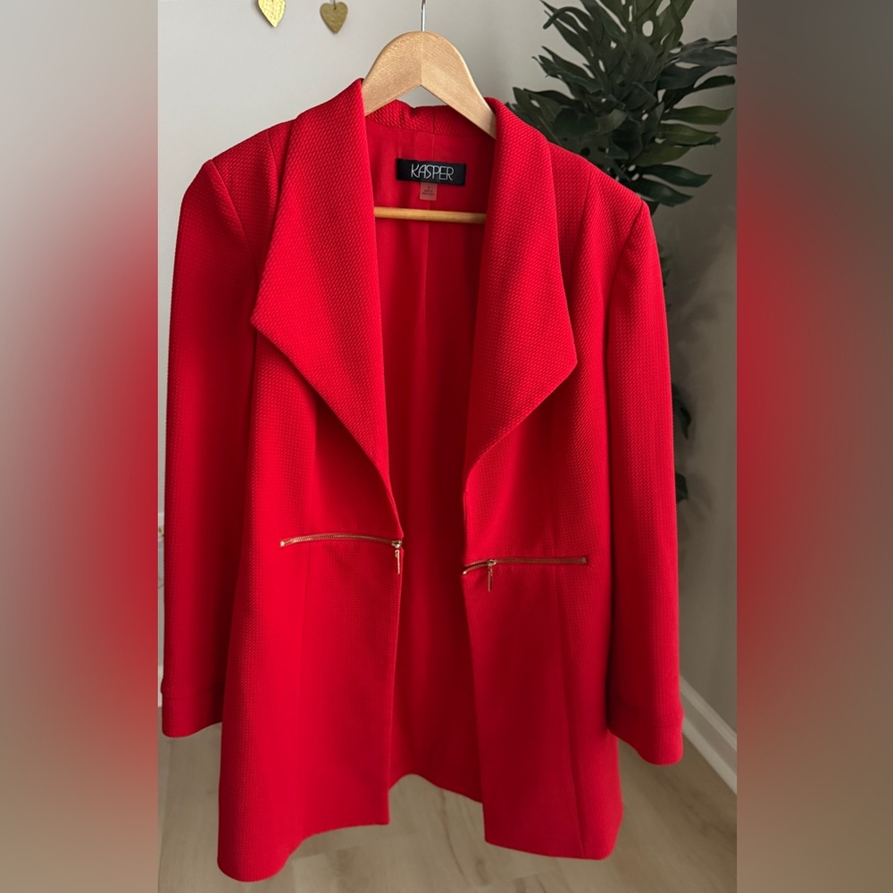 Kasper Vibrant Red Blazer with Gold Accents